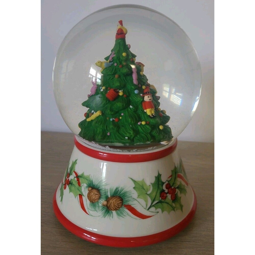 Spode Christmas Tree Musical Snow Water Globe Holiday Jingle Bells 7"  Boxed